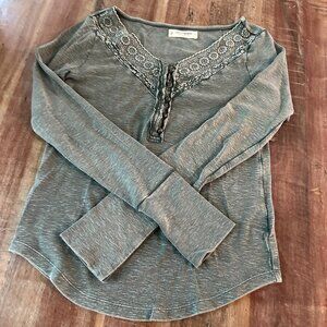 Lucky Brand trim mix long-sleeve thermal henley in balsam green